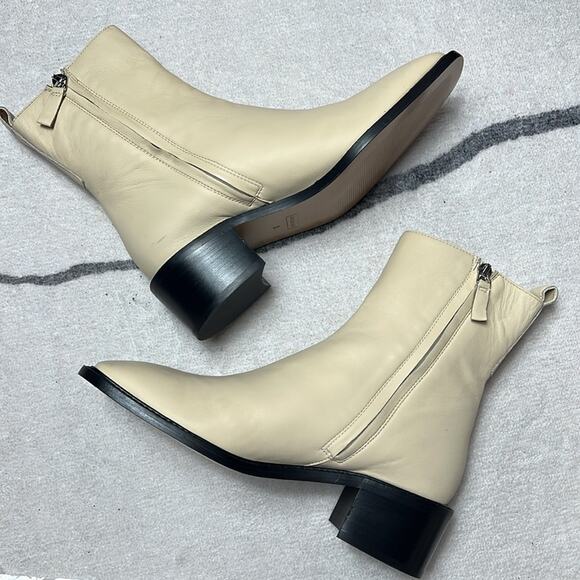 EVERLANE The City Boot Leather Ankle Cream Zip Heeled Square Toe Size 8 NEW - Picture 11 of 15